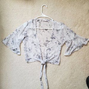 Sheer shrug, light blue color with blue flowers